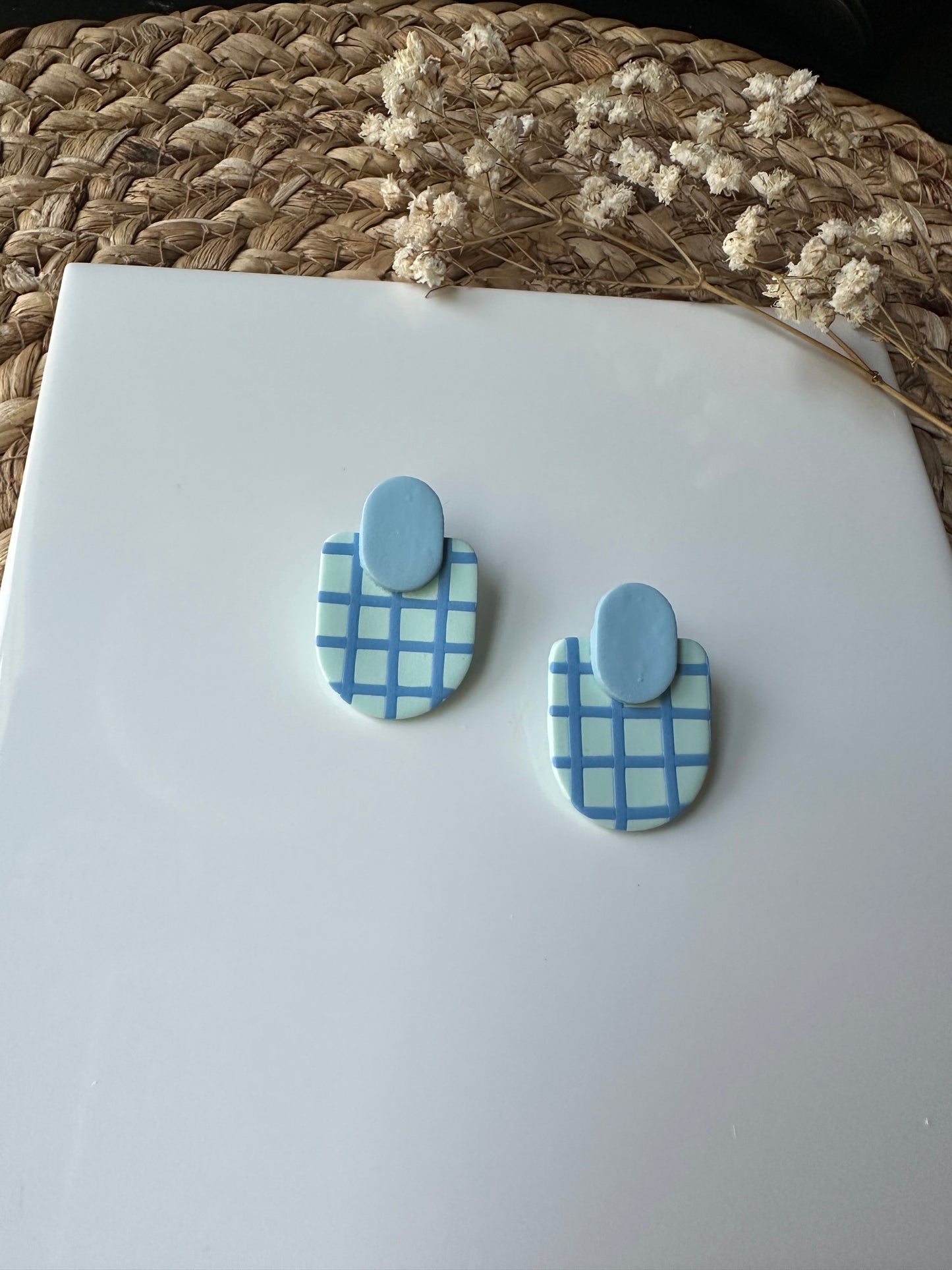 Blue Gingham Layered Studs